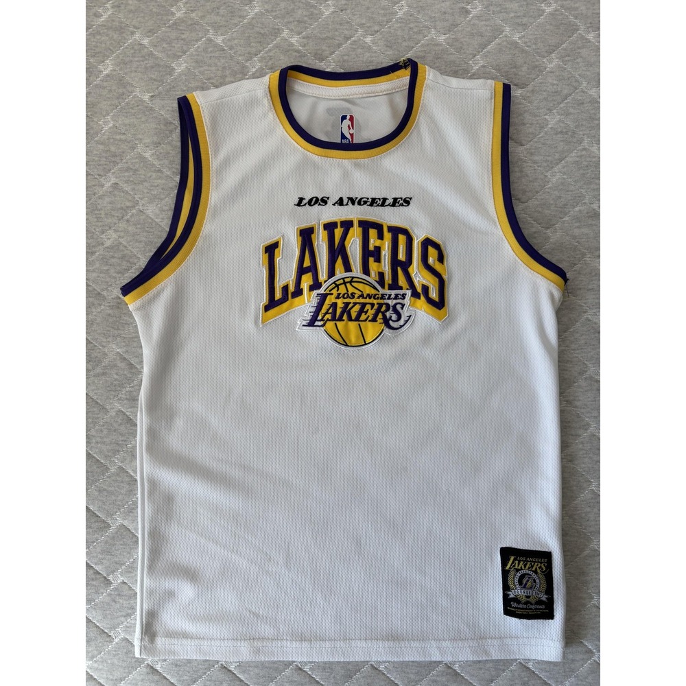 Los Angeles Lakers Jersey Youth Large 14-16 White Purple NBA Basketball‎ Mesh